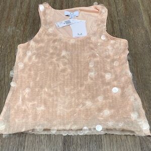 Magaschoni Peach Sequin Mesh Tank size medium